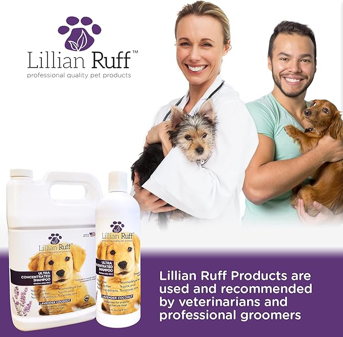 Lillian Ruff High Concentrate Professional Grooming Shampoo for Dogs with Hydrating Essential Oils 30:1 Concentration for Bathing System - Clean, Condition, & Deodorize Dry Sensitive Skin (Gallon)