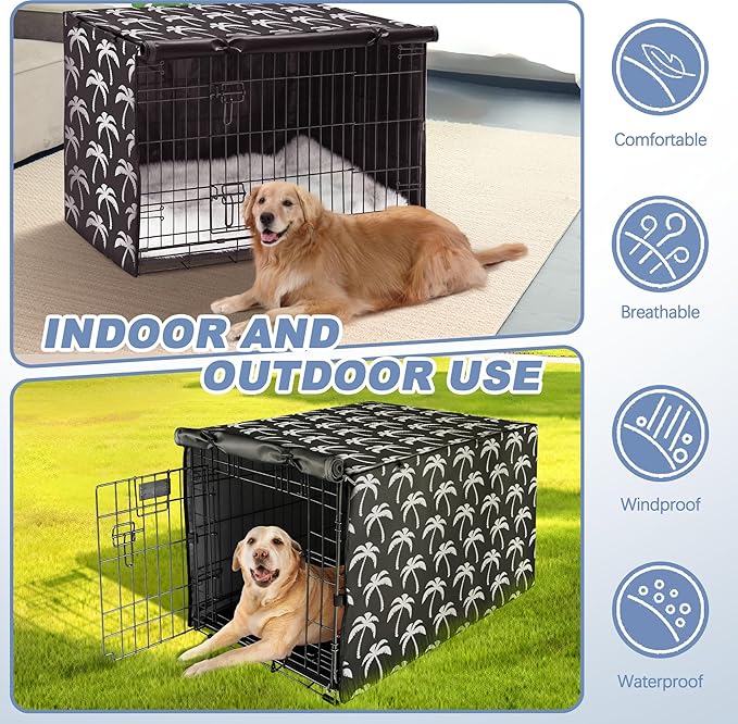 Akinerri Dog Crate Cover - Double Door Waterproof Pet Kennel Cover, Durable 600D Polyester Protective Cage Cover for 24/30/36/42/48 Inch Dog Crate - Blackprint