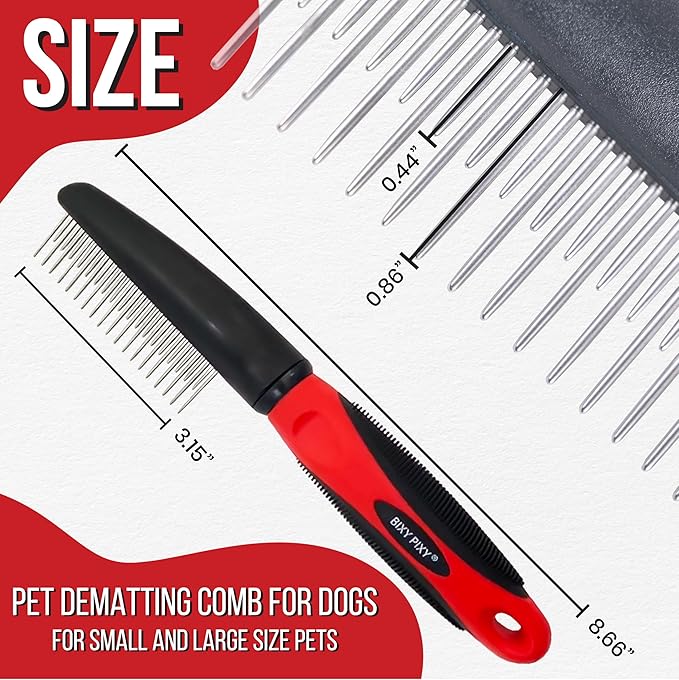 Poodle Comb with Rotating Teeth - 5-in-1 Dog Dematting Tool - Used for Small Size Breeds and Puppies - Cat Comb for Shedding and Deshedding