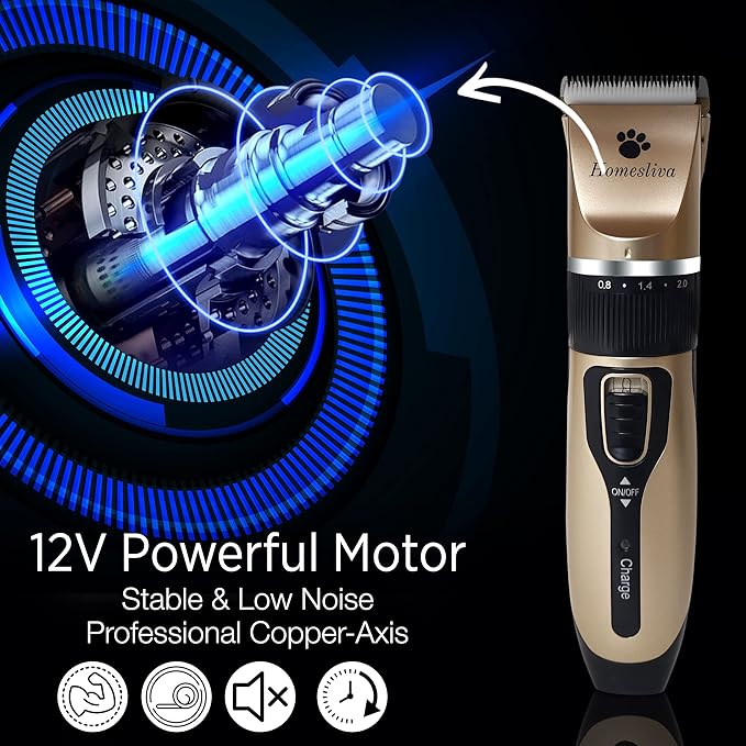 Dog Grooming Shaver Kit Clippers Low Noise Rechargeable Cordless Electric Quiet Hair Clippers Set for Dogs Cats Pets (Gold)