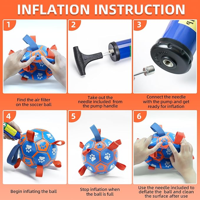 QDAN Dog Ropes Toys Soccer Ball with Straps, Interactive Dog Toys for Tug of War, Puppy Birthday Gifts, Dog Tug Toy, Dog Water Toy, Durable Dog Balls for Medium & Large Dogs- Blue&Orange(8 Inch)