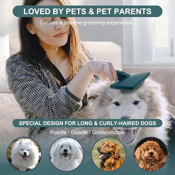 YIRU Golden Doodle Poodle Brush for Grooming,Slicker Dog Brush for Goldendoodle,Dog Grooming Brush,Pet Dog Slicker Brush for Long Haired Dogs,Removes Loose Hair,Undercoat- L