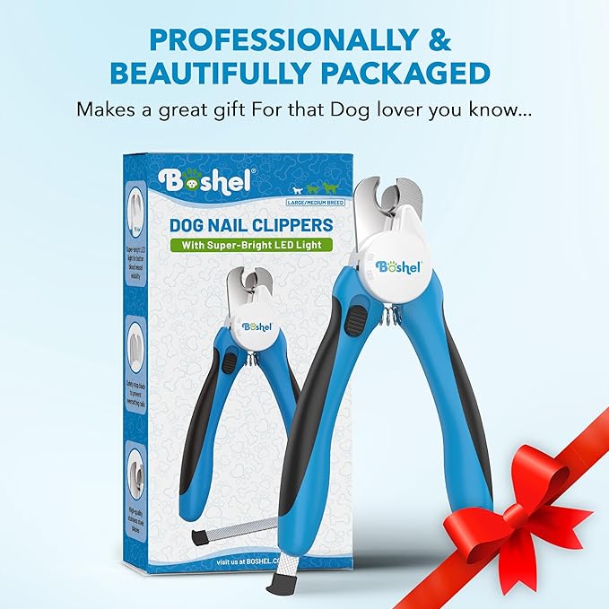 BOSHEL LED Large Dog Nail Clippers, Dog Nail Trimmers for Large Breed with Quick Sensor, Dogs Trimmer with Light & Safety Guard, Sharp Pet Nails Clipper, Pet Claw Clippers, Pets Toenail Cutter & File