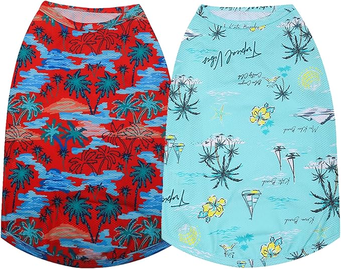 Dog Summer Cooling Shirts,Sun Protection Quick Dry Mesh Breathable Large UV Protection Tee-Shirt,Red+Blue L