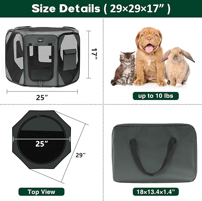 Love's cabin Pet Puppy Dog Playpen, Small Dog Tent Crates Cage Indoor/Outdoor, Portable Playpen for Cat, Foldable Pop Up Dog Kennel Playpen with Carring Case, Grey