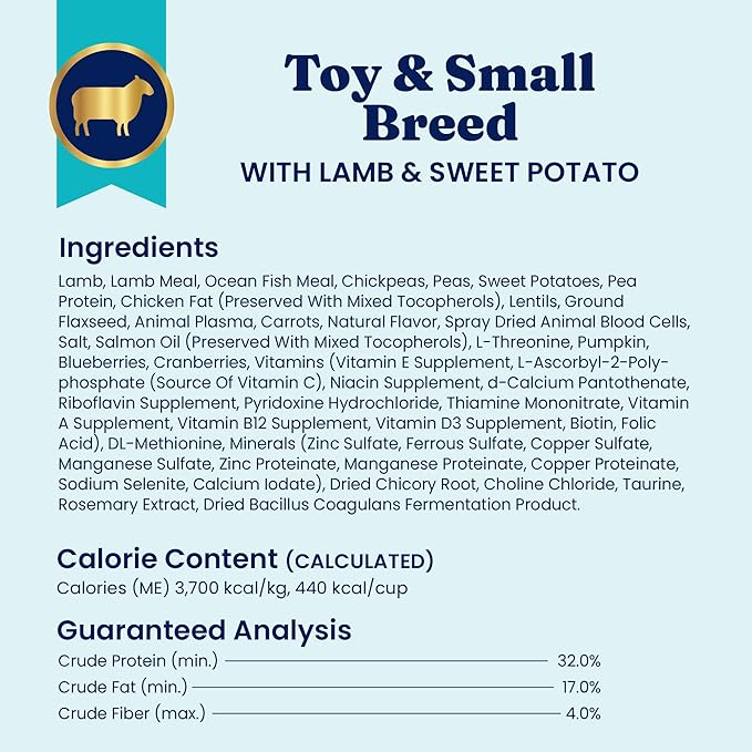 Solid Gold Toy & Small Breed Dry Dog Food Small Bites Real Lamb, Grain Free, Gluten Free, High Fiber Healthy Kibble w/Probiotics for Gut Health & Digestion Support All Ages NutrientBoost 11LB