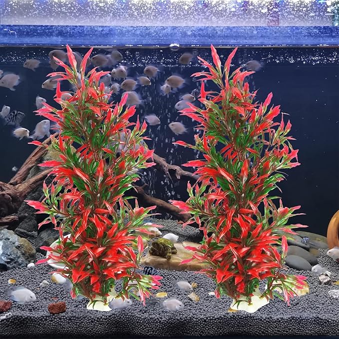 Tfwadmx Large Aquarium Plants 4 Pcs Artificial Water Seaweed for Fish Tank Decor Plastic Plant for Betta Shrimp Red About 12.5 Inch