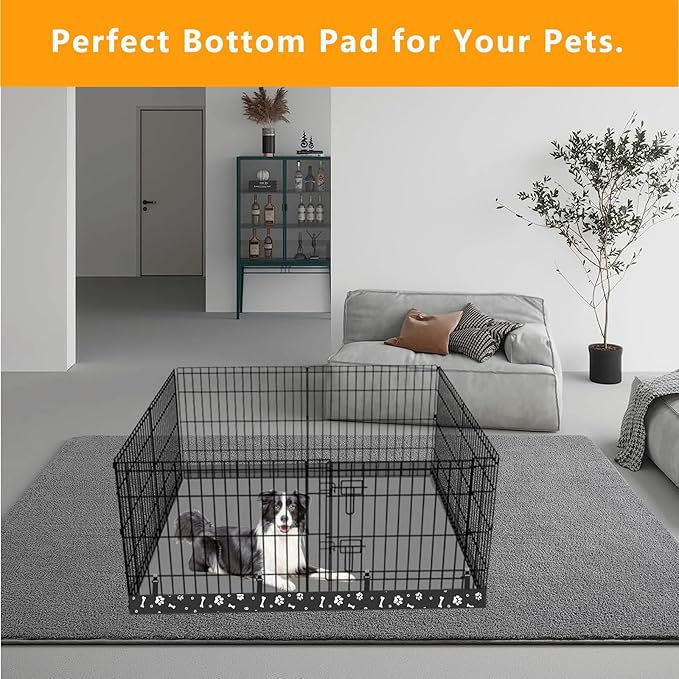 Dog Playpen Square Bottom Pad Fits for 48 Inch 8 Panels Metal Exercise Pet Playpen, Dog Crate Pad Puppy Playpen Pad, Elastic Buckles Connections.(Note: Playpen Not Included) -Black
