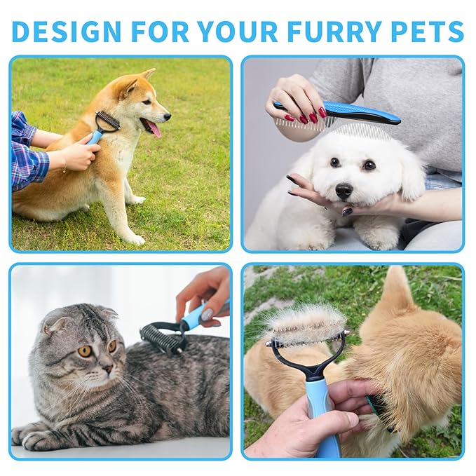 2 in 1 Pet Grooming Comb for Cats and Dogs Stainless Steel Teeth and TPR Design for Detangling, Deshedding, and Dematting, Ideal for Long and Short Hair Pets