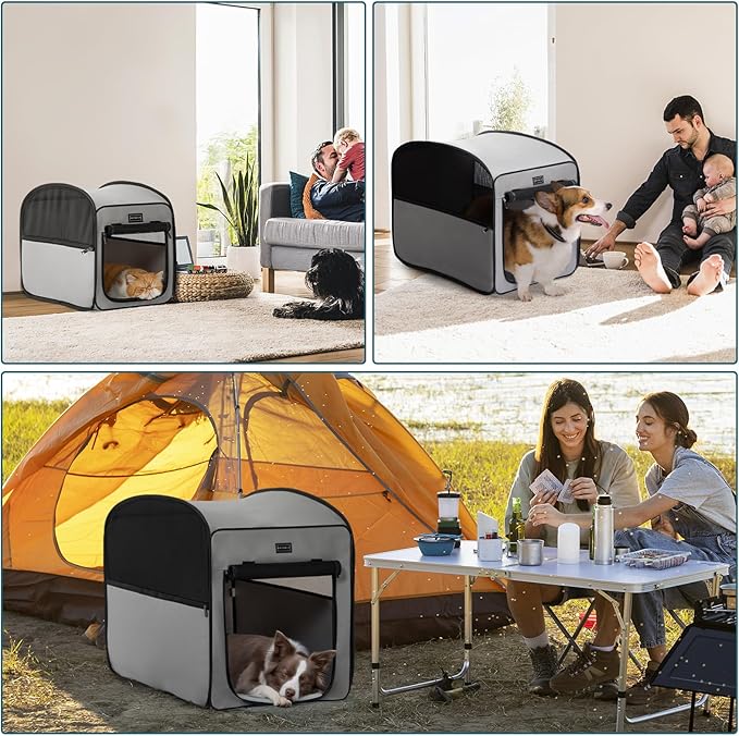 Petsfit Travel Dog Crateï¼_op Up Dog Crate for Medium Large Dogsï¼_aterproof Pet Cage Soft Dog Kennel for Indoor/Outdoorï¼_ightweight Dog Carrier for Travellingï¼_rey