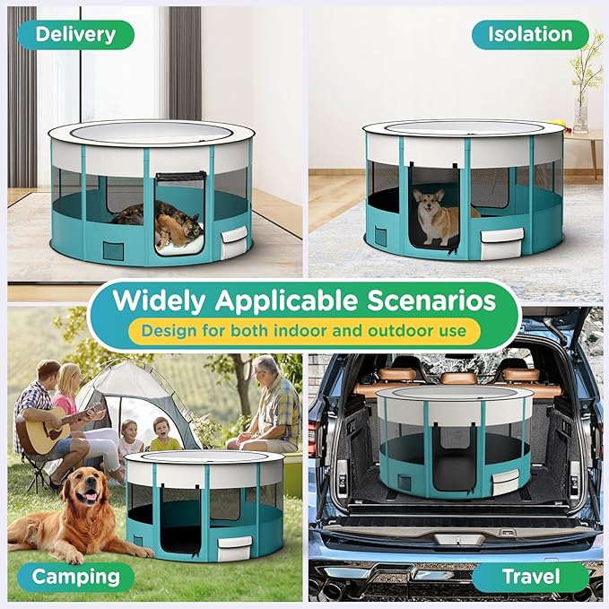 Foldable Playpen for Dogs, 110cm*110cm Waterproof Portable Dog Cat Crate Pet Exercise Kennel Tent, Puppy Kitten Cage with Shade Cover, Indoor House Outdoor Travel Use for Dog, Cat, Rabbit, Large