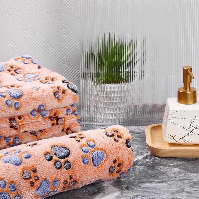 Tatuo 4 Pcs Dog Blanket Pet Puppy Blanket Puppy Teething Toys Paw Print Fleece Blanket for Pet Cat Soft Warm Sleep Mat Guinea Pig Cage Blanket(Medium(30 x 20.5 Inch),Coffee)