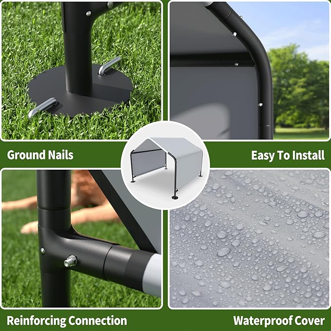 Dog Shade Shelter Outdoor Pet Tent for Dogs and Small Animals - Growfessor Waterproof, Sun Protection, with Ground Nails Pet Canopy with Upgraded Doors - 4'x4'x3' Dimensions