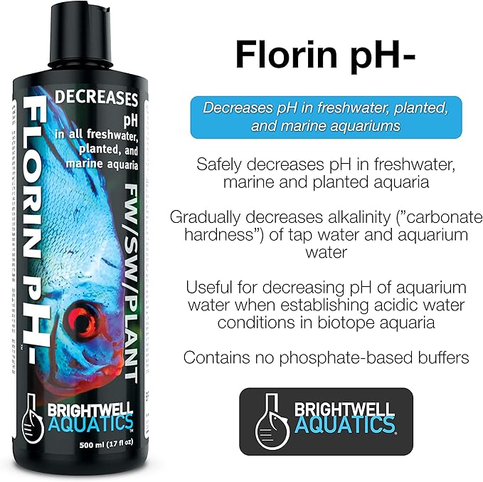 Brightwell Aquatics Florin pH- - Water Conditioner to Lower pH Level in Freshwater, Planted, and Marine Saltwater Aquariums, 2-l