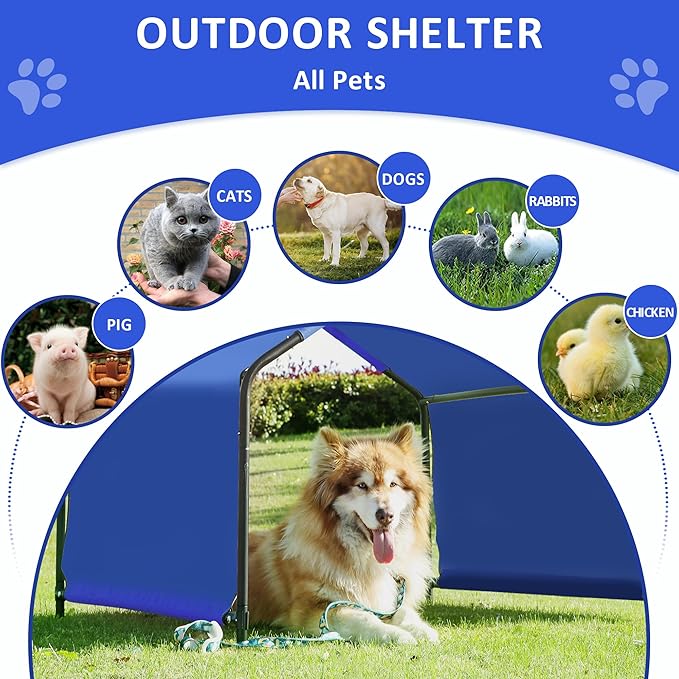 Dog Shade Shelter Outdoor Tent for Large Medium Dogs, 4'x4'x3' Outside Sun Rain Canopy Pet House for Cats Pigs Livestock with Waterproof Roof Ground Nailsï¼_lue