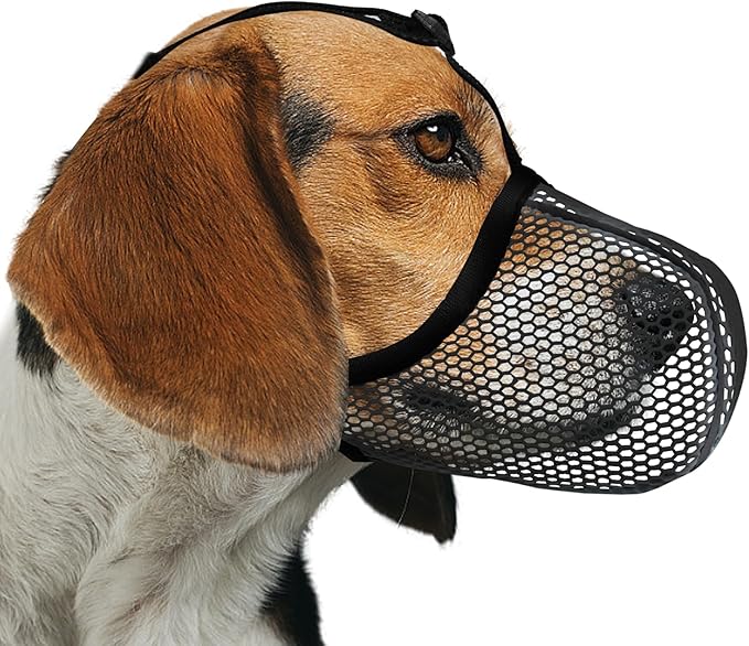 Dog Muzzle, Breathable Soft Muzzle for Small to Medium Dogs to Anti & Prevent Barking Biting Chewing, Reflective & Adjustable Basket Muzzle with Air Mesh for Schnauzer Black M