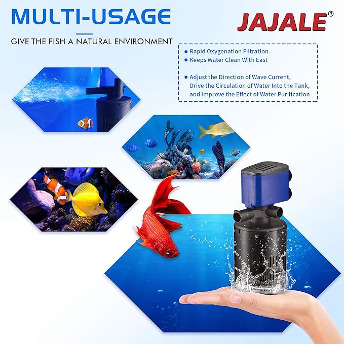 210 GPH Internal Filter Submersible Pump - 3 in 1 Aquarium Fish Tank Pump with Oxygenation, Filtration & Water Cycling, 3.3 ft max lift, 15W - 5 Pack