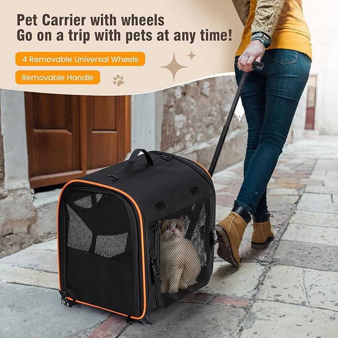 Pet Carrier for Cats Dogs up to 30 Lbs, Car Travel Portable Pet Kennel Dog Crate Set with Litter Box, Bowl for Outdoor Camping