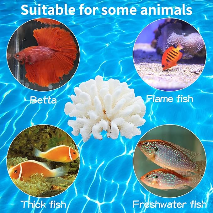 PINVNBY Artificial Coral Ornament Underwater Sea Plants Decorations Craft Resin Aquarium Plants for Fish Tank Decor Landscape (White)