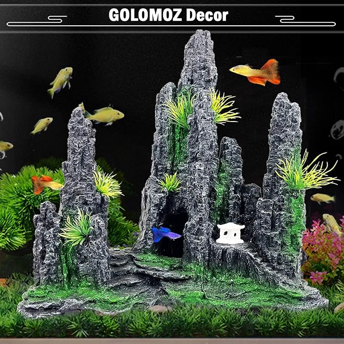 Aquarium Mountain View Stone Ornament - Rock Decorations for Large Fish Tank,Aquarium Decorations Large Fishtank Decoration for Fish Tank - 10.8 Inches Long