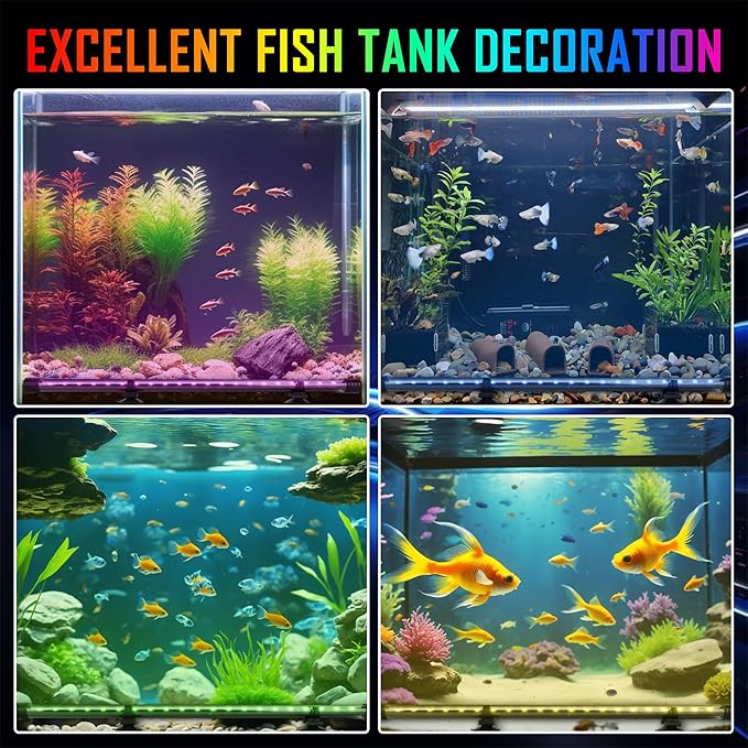 Smart App-Controlled RGB LED Aquarium Light with 16 Million Colors & 12 Dynamic Effects, Underwater Fish Tank Light with Timer, Submersible LED Lights with Adjustable Brightness and Speed - 23''