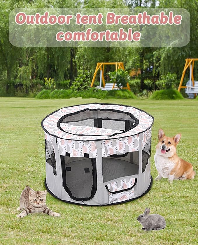 BNOSDM Cat Small Dog Playpen with Zippered Top Portable Puppy Play pens Cage Kitten Foldable Pop Up Dogs Kennel Tent Indoor Outdoor Travel Use Exercise Yard Fence for Kittens Cats Puppies