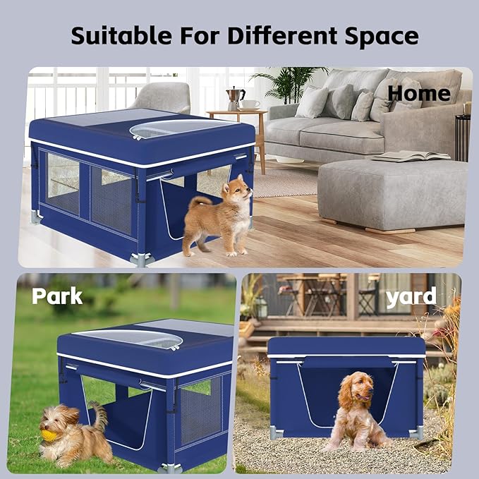 Dog Playpen 42 _ 42 Inch, Puppy PlayPen with Gate for Puppies, Cat, Small and Medium Dogs, Pet PlayPen with Roof for Outdoors & Indoors, Thickened Fabric, Safe & Sturdy Dog Fence