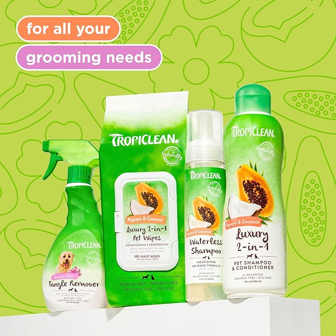 TropiClean 2-in-1 Dog Shampoo and Conditioner & Dog Detangler Spray Dematting, Grooming Bundle, Puppy Safe, Made in USA