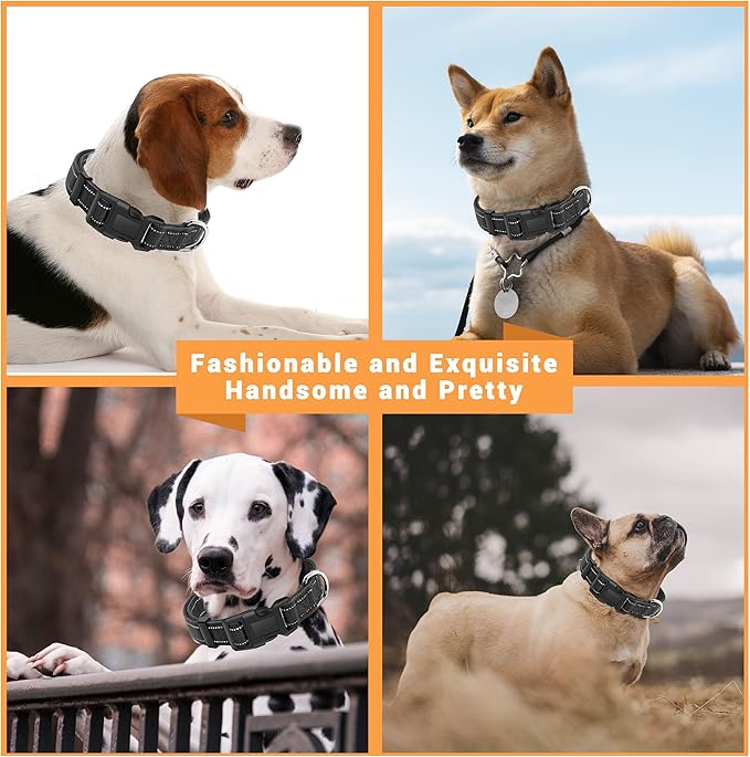 2 Pack Reflective Dog Collar with Safety Locking Buckle, Adjustable Soft Breathable Comfortable Nylon Pet Collar for Small, Medium and Large Dogs, Black, S
