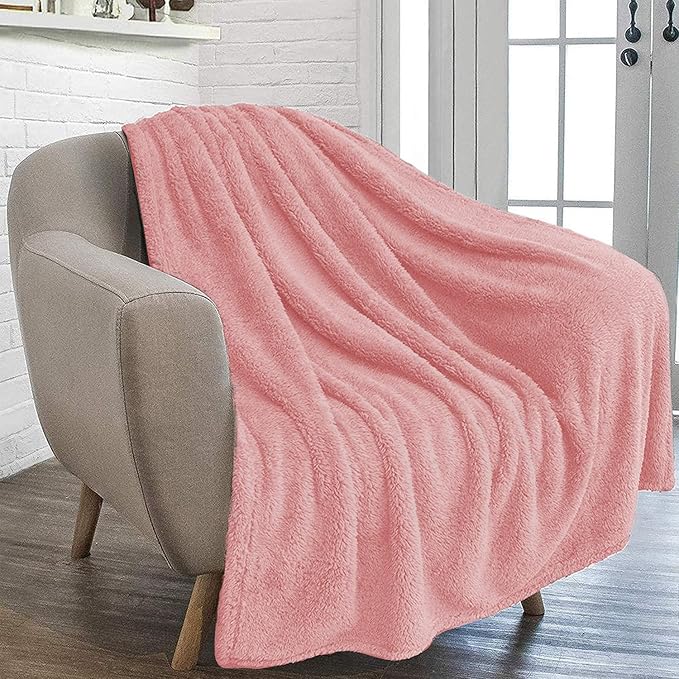 furrybaby Dog Blanket Soft Dog Blankets for Small Dogs Puppy Essentials Washable Fluffy Sherpa Fleece Cat Blanket 24x32 Inches for Bed Furniture Couch Sofa (Double-Layer Small, Pink)