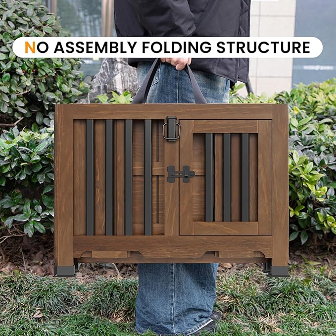 Wooden Dog Crate Furniture,Foldable and Portable Dog Kennel Furniture Indoor,Decorative Dog Crate End Table No Assembly.(Small,Maroon)