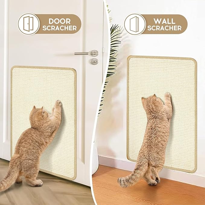White Cat Scratching Mat Sisal, 2 Packs Sisal Fabric Large Cat Scratching Pad for Indoor Cats with Adhesive Hook Loop Tape, Wall Scratchers for Indoor Cats 23.6" x 15.7"