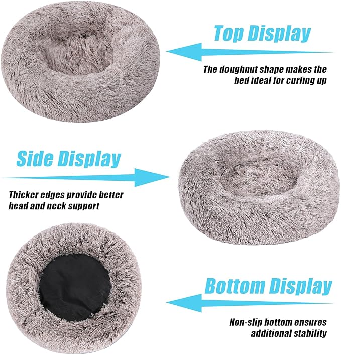 HYQ Small Dog Bed, Pet Beds for Small Dogs, Cat Beds for Indoor Cats, Fluffy Faux Fur Plush Small Dog Bed, Washable Puppy Bed with Anti-Slip Bottom, Dog Bed Small Size Dog (Coffee, 17 Inch)