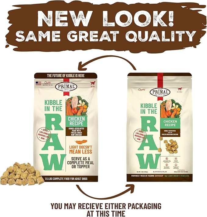Primal Kibble in The Raw, Freeze Dried Dog Food, Chicken, Scoop & Serve, Made with Raw Protein, Whole Ingredient Nutrition, Crafted in The USA, Dry Dog Food 1.5 lb Bag