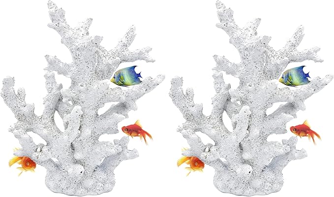 kathson Artificial Coral Ornament Resin Coral Decor for Fish Tank Underwater Sea Plants Decorations Aquarium Landscape (White) (Pack of 2)