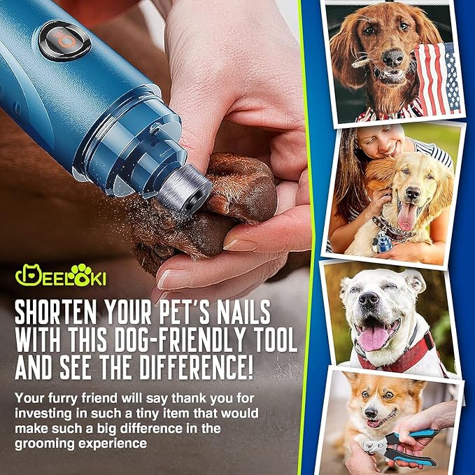Dog Nail Grinder with LED Light Upgraded 2 Speeds Painless Pet Dog Nail Trimmers and Clipper Super Quiet Best Cat Dog Nail Clipper Kit for Large Small Dogs Pets Cats Breed Paws Quick Grooming