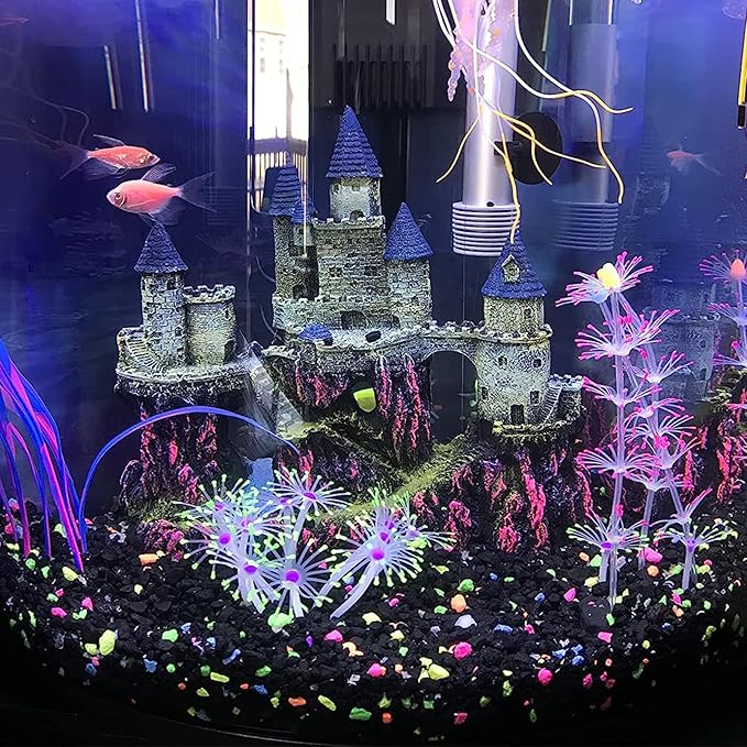 Aquarium Castle Decor, Resin Castle for Fish Tank with Randomly Color Plants Decorations Accessories for Freshwater and Saltwater Fish Tanks