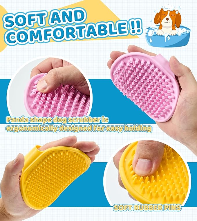 4PCS Dog Bath Brush Pet Shampoo Brush with Adjustable Ring Handle Soft Massage Dispenser Brush for Short Long Haired Dogs Cats Showering(Pink Pink Yellow)