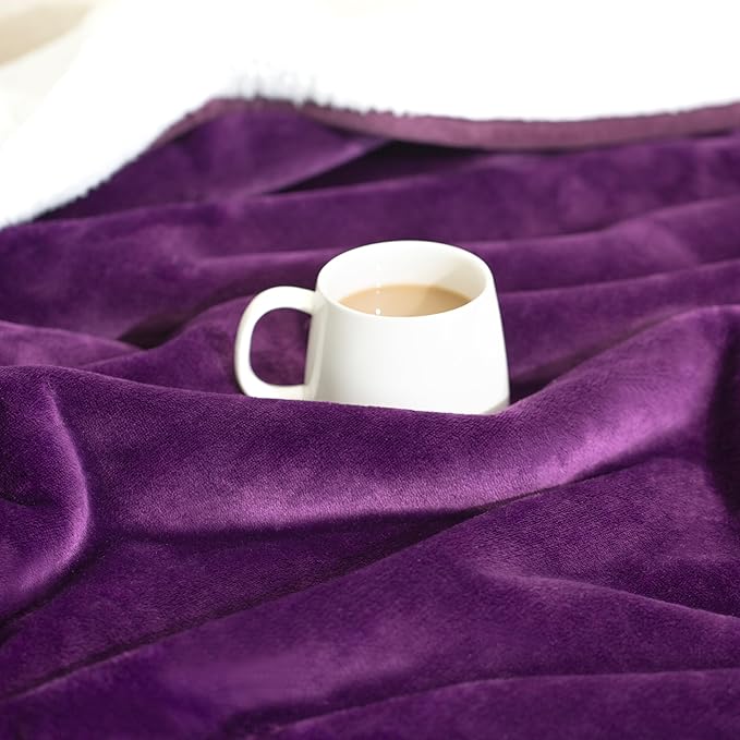 gogobunny Waterproof Bed Blanket, Reversible Sherpa Fleece Throw Blanket for Dog Puppy Cat, Furniture Cover Protects Bed Couch Sofa from Liquid Pee and Pet Fur (Dark Purple, 60x80 inches)
