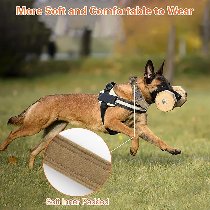 KCUCOP Tactical Dog Collar, Heavy Duty Dog Collar with Handle and Metal Buckle, Military Thick Dog Collars for Medium and Large Dogs(Brown-XL-Reflective, 1 Patch)