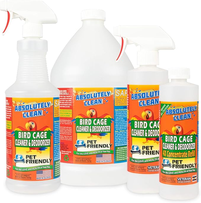 Absolutely Clean Amazing Bird Cage Cleaner and Deodorizer - Just Spray/Wipe - Safely & Easily Removes Bird Messes Quickly and Easily - Made in The US - Fragrance Free - 128oz Gallon