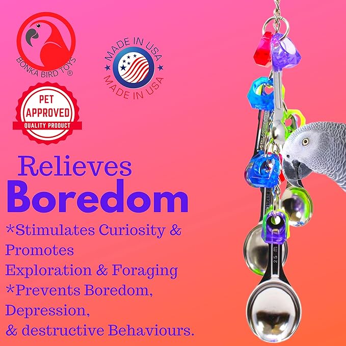 Bonka Bird Toys 1969 Spoon Delight Medium Large Parrot Bird Toy African Grey Parrot Amazon Conure and Similar Birds