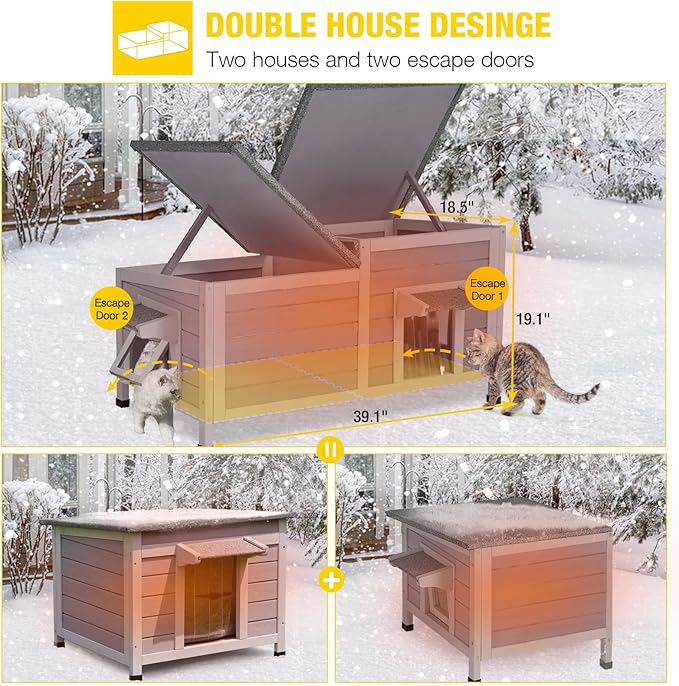 Aivituvin Insulated Outdoor Cat House Waterproof Outside Feral Cat Shelter for Winter 100% Insulated
