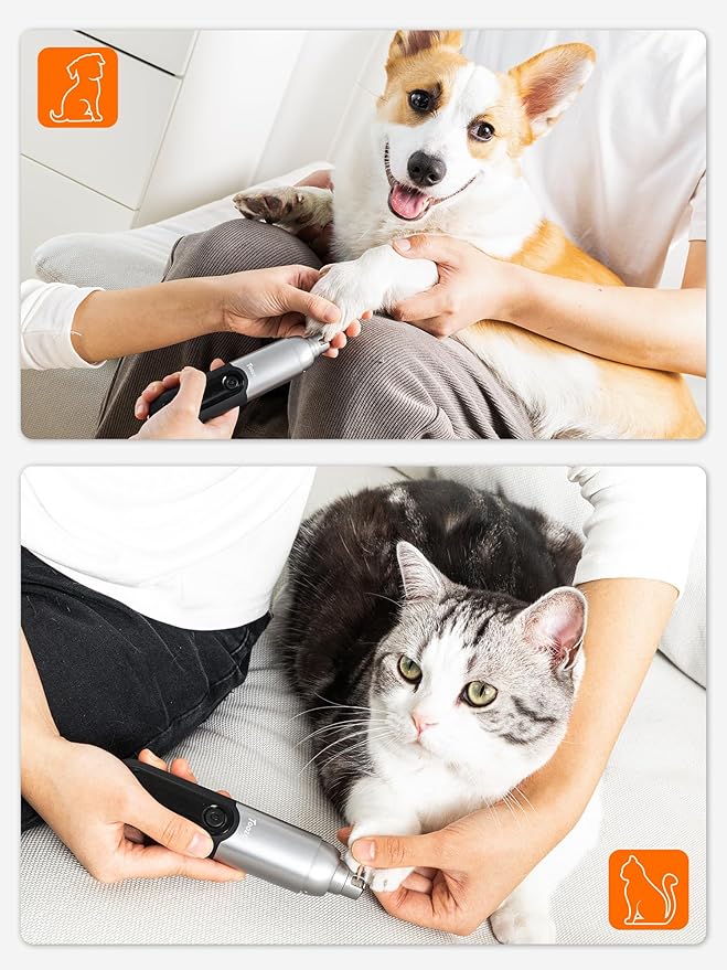 Toozey Dog Nail Grinder with LED Light, Professional 2-Speed Electric Pet Nail Trimmer with 2 Grinding Wheels, Rechargeable Quiet Dog Nail File Painless Paws Grooming for Small Medium Large Dog & Cat