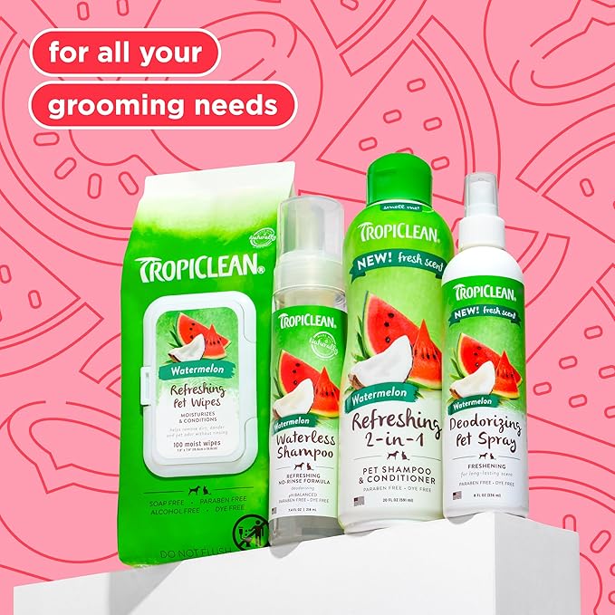 TropiClean 2-in-1 Dog Shampoo and Conditioner, Moisturizing Dog Detangler, Puppy Safe, Made in the USA, Watermelon Scent, Cat & Kitten Safe, 20oz.
