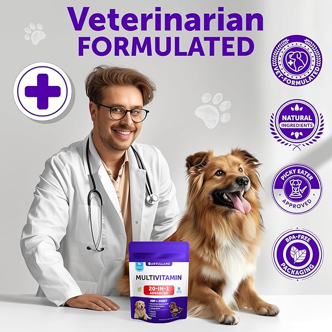 20 in 1 Dog Multivitamin with Glucosamine - Chewable Dog Vitamins and Supplements - Senior & Puppy Multivitamin Chews for Pet Hip & Joint Support, Immunity, Mobility, Skin, Digestion - 70 Soft Treats