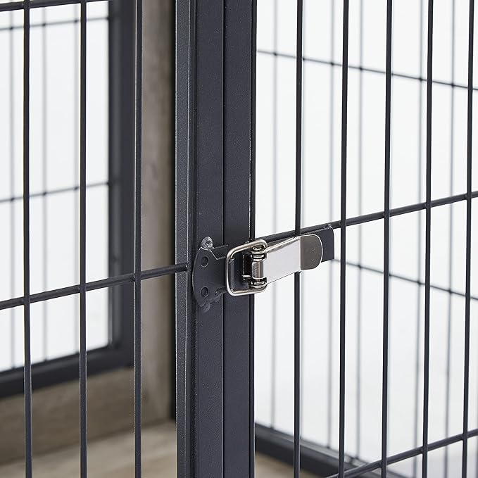 KEIKI Dog Crate Furniture, 43" Iron Dog Crate with Side Openings, Double-Door Dog House for Small/Medium/Large Dog, Grey