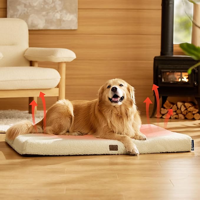Bedsure XL Dog Bed for Large Dogs - Self Warming Orthopedic Dog Beds with Removable Washable Cover, Egg Foam Pet Bed Mat, Ashen Cream