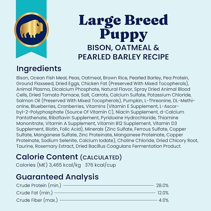 Solid Gold Large Breed Puppy Dog Food Dry Kibble - High Protein Dry Puppy Food for Large Breed Dogs w/Real Bison, Healthy Whole Grain & Probiotics for Gut Health & Digestion - Nutrientboost - 22 LB