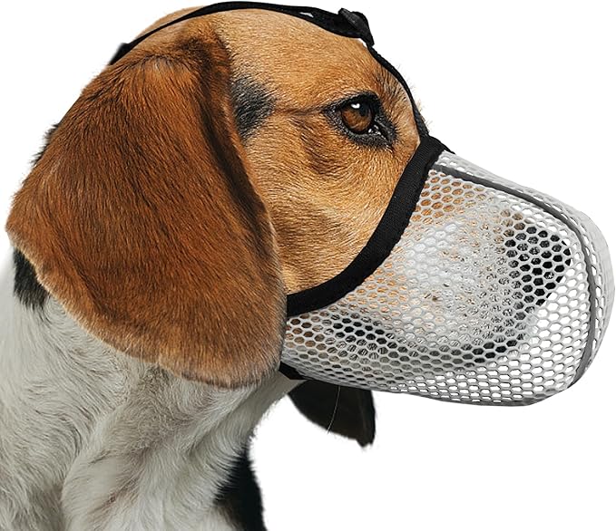 Dog Muzzle, Breathable Soft Muzzle for Small to Medium Dogs to Anti & Prevent Barking Biting Chewing, Reflective & Adjustable Basket Muzzle with Air Mesh for Schnauzer Grey M